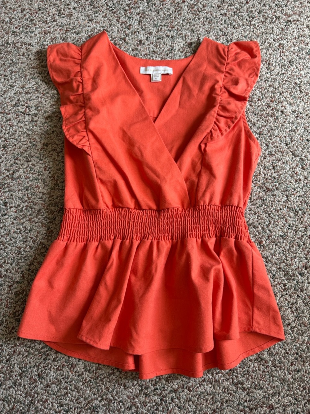 Flutter Sleeve V-Neck Peplum Blouse - Orange